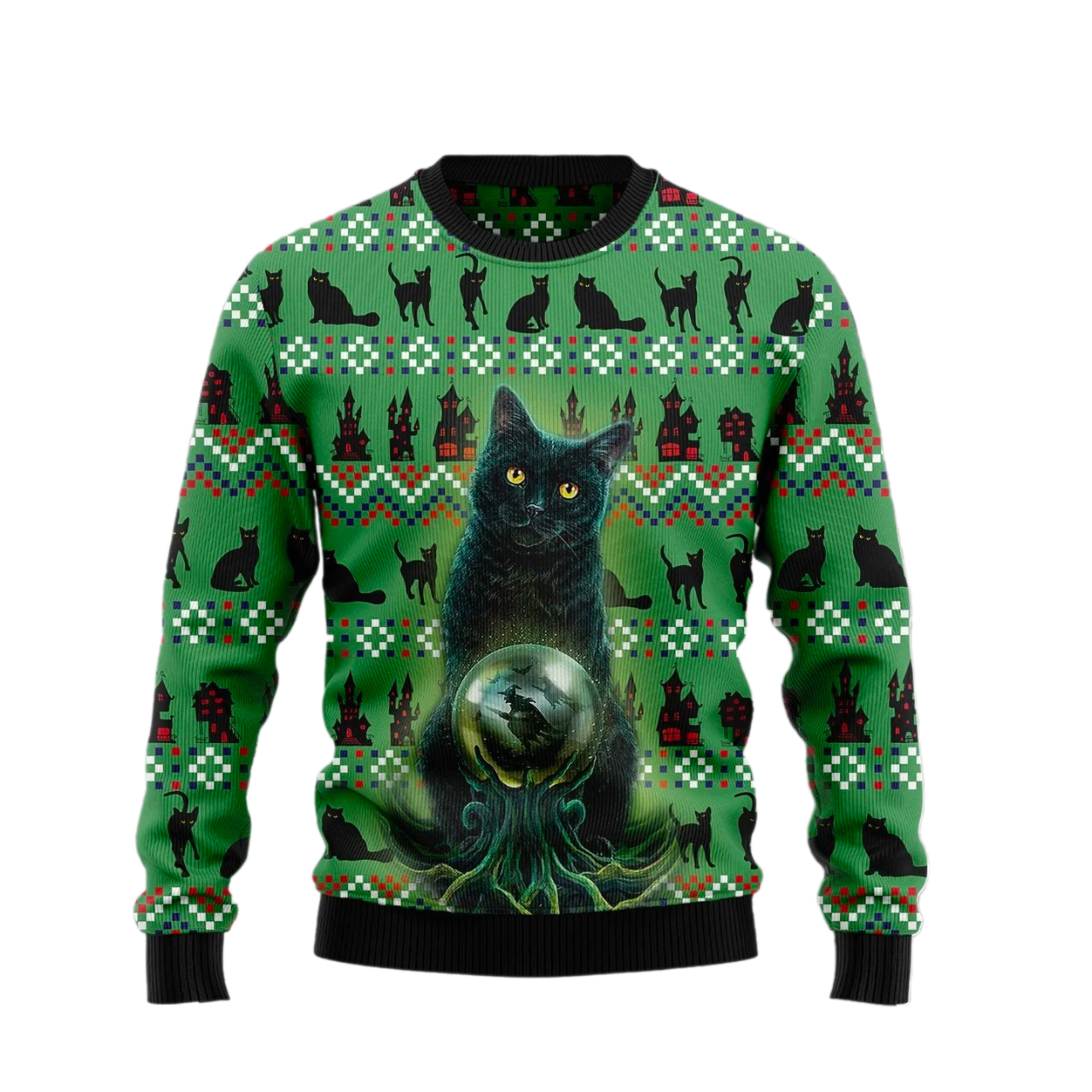 Ugly Black Cat Halloween Ugly Halloween Sweater For Men & Women Halloween Gift Sweater US1011 - WeCustomit