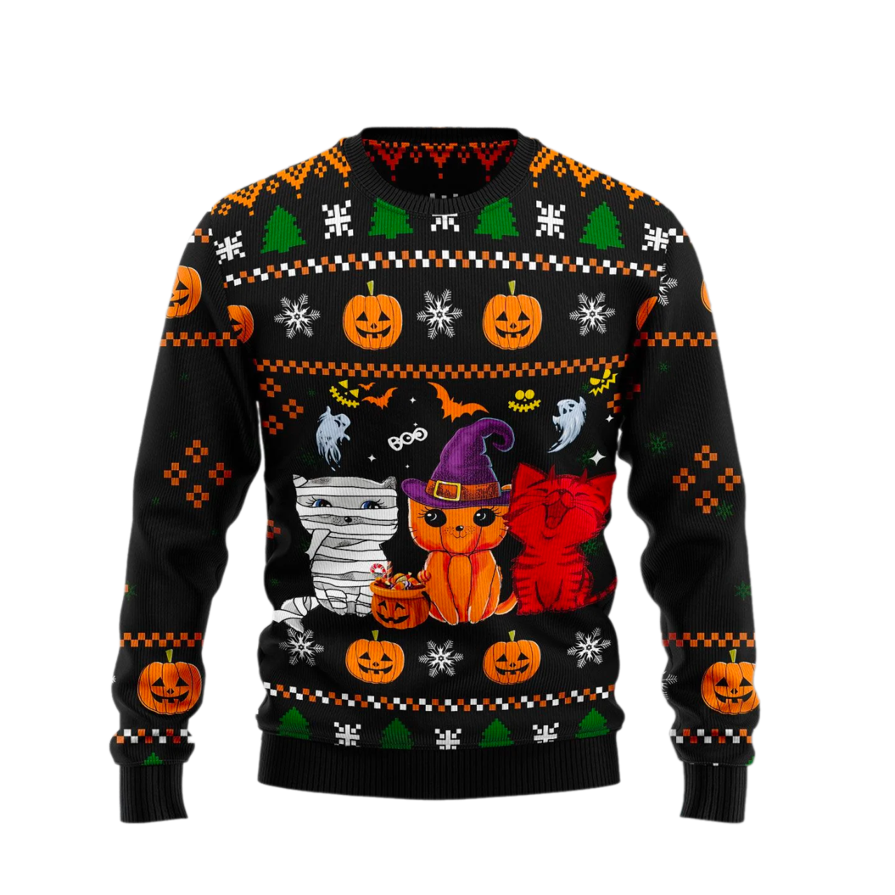 Three Cats Halloween Ugly Halloween Sweater For Men & Women Halloween Gift Sweater US1007 - WeCustomit