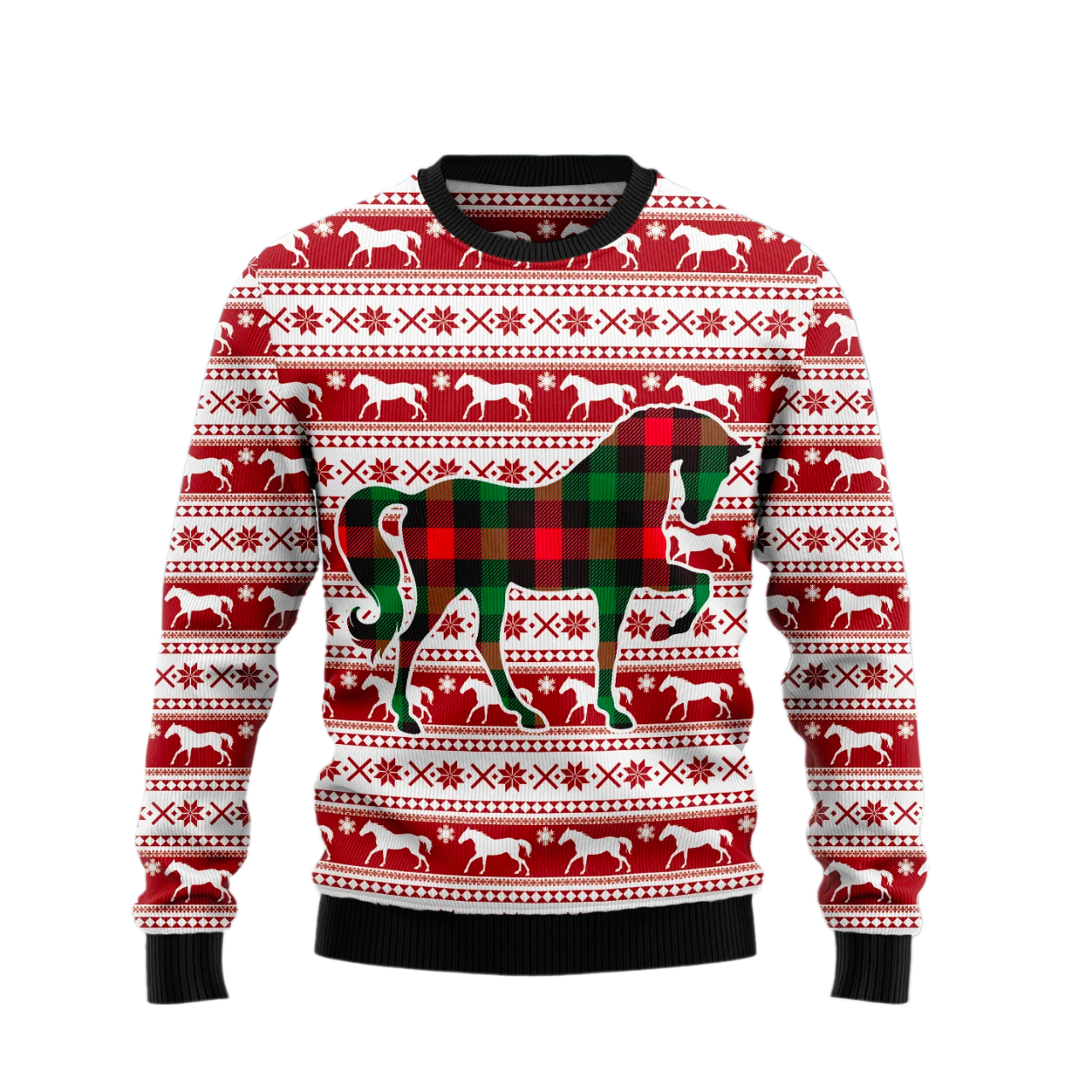 Plaid Pattern Horse Ugly Christmas Sweater For Men & Women Christmas Gift Sweater US1849 - WeCustomit