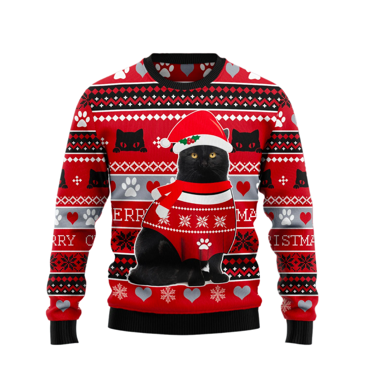 Black Cat Christmas Ugly Christmas Sweater For Men & Women Christmas Gift Sweater US1852 - WeCustomit