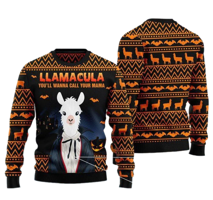Halloween Llama You'll Wanna Call Me Your Mama Ugly Halloween Sweater For Men & Women Halloween Gift Sweater US1038 - WeCustomit