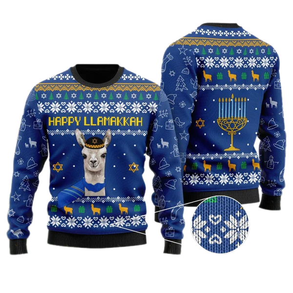 Happy Llamakkah Ugly Christmas Sweater For Men & Women Christmas Gift Sweater US1954 - WeCustomit
