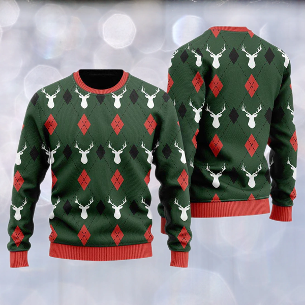 Green Reindeers Xmas Pattern Ugly Christmas Sweater For Men & Women Christmas Gift Sweater US2015 - WeCustomit