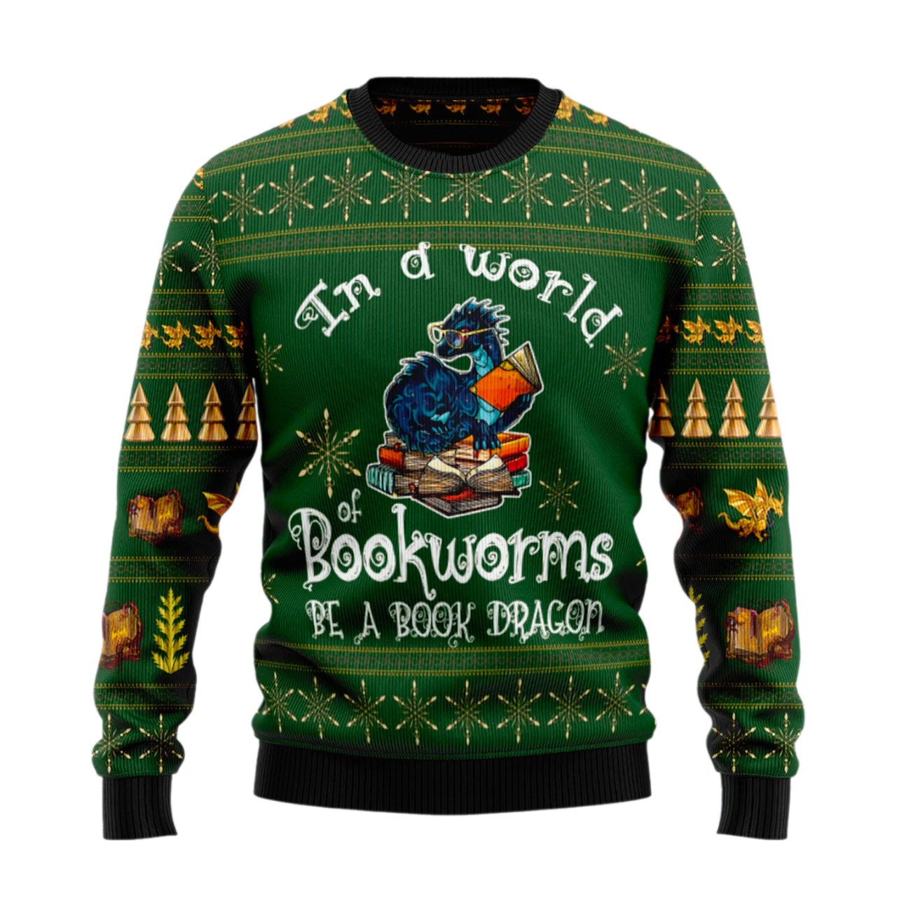 In A World Of Bookworms Be A Book Dragon Ugly Christmas Sweater For Men & Women Christmas Gift Sweater US2111 - WeCustomit