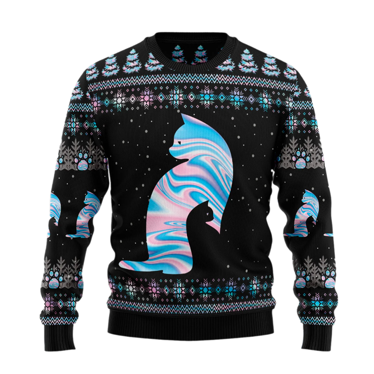 Cat Hologram Ugly Christmas Sweater For Men & Women Christmas Gift Sweater US2130 - WeCustomit