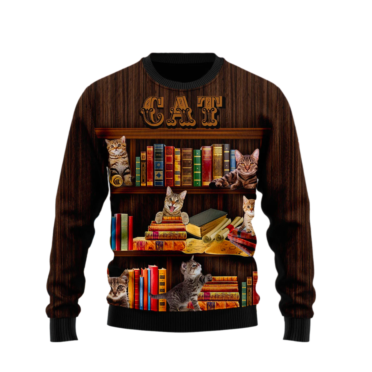 Cat Bookcase Ugly Christmas Sweater For Men & Women Christmas Gift Sweater US2189 - WeCustomit