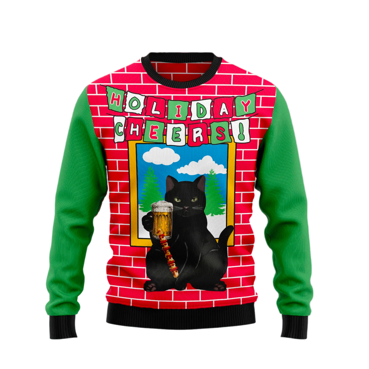 Holiday Cheer Black Cat Ugly Christmas Sweater For Men & Women Christmas Gift Sweater US2446 - WeCustomit