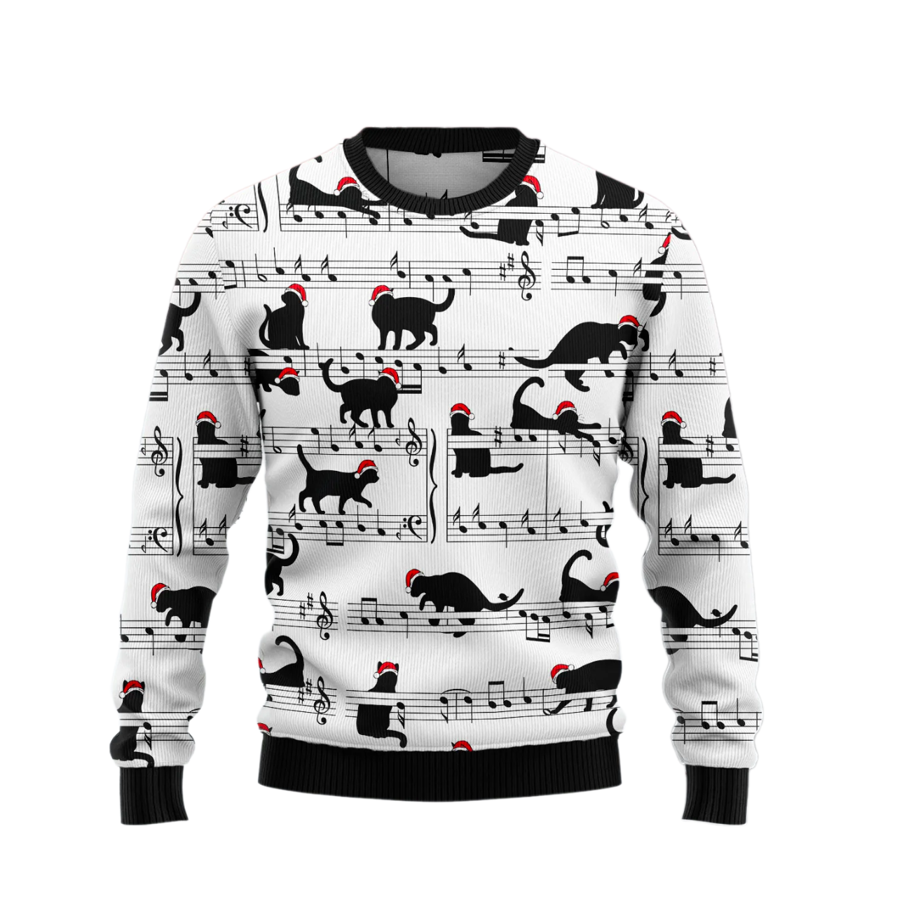 Black Cat Christmas Music Ugly Christmas Sweater For Men & Women Christmas Gift Sweater US2448 - WeCustomit