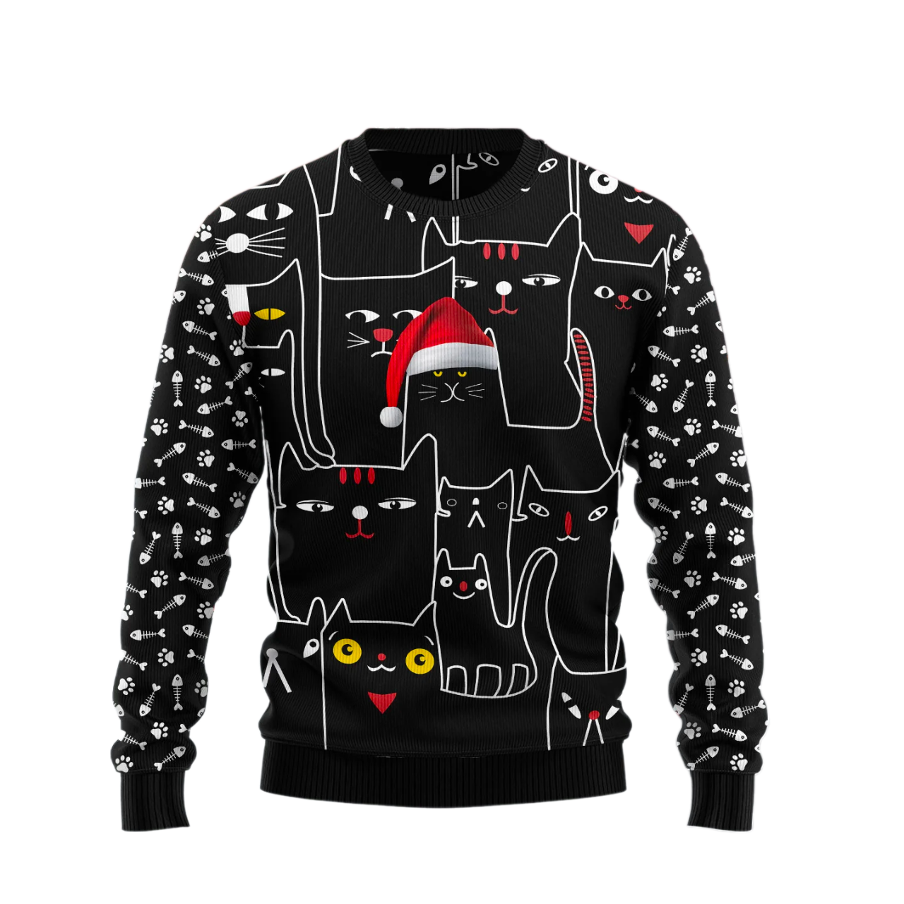 Black Cat With Noel Hat Ugly Christmas Sweater For Men & Women Christmas Gift Sweater US2470 - WeCustomit