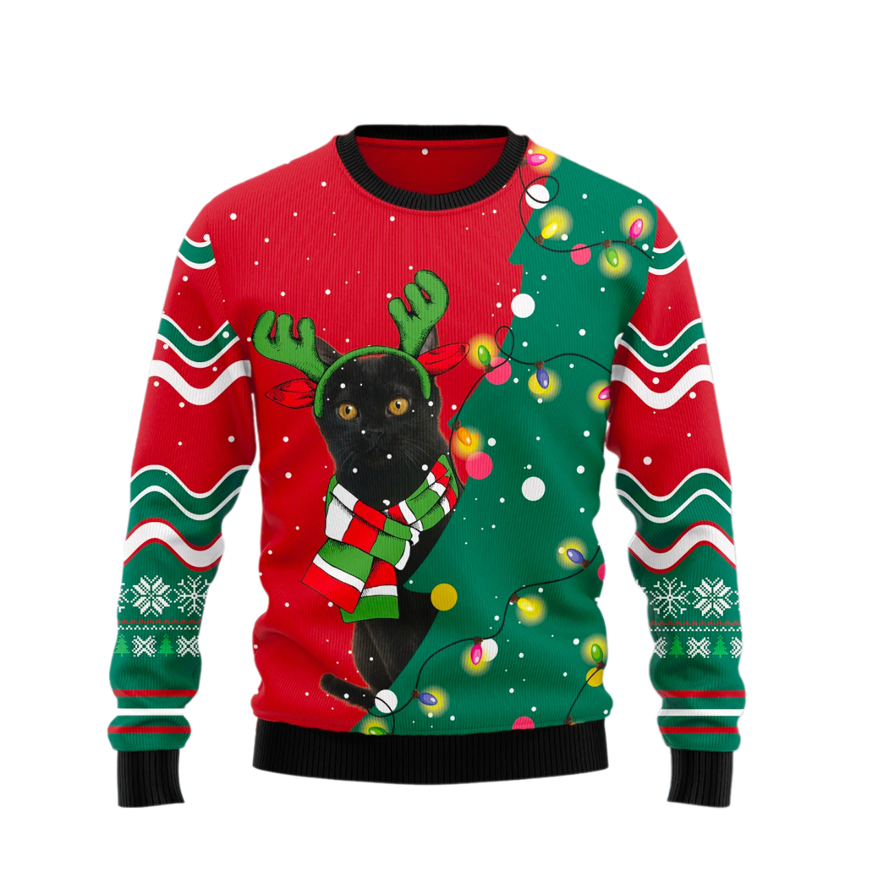 Black Cat Christmas Tree Ugly Christmas Sweater For Men & Women Christmas Gift Sweater US2477 - WeCustomit