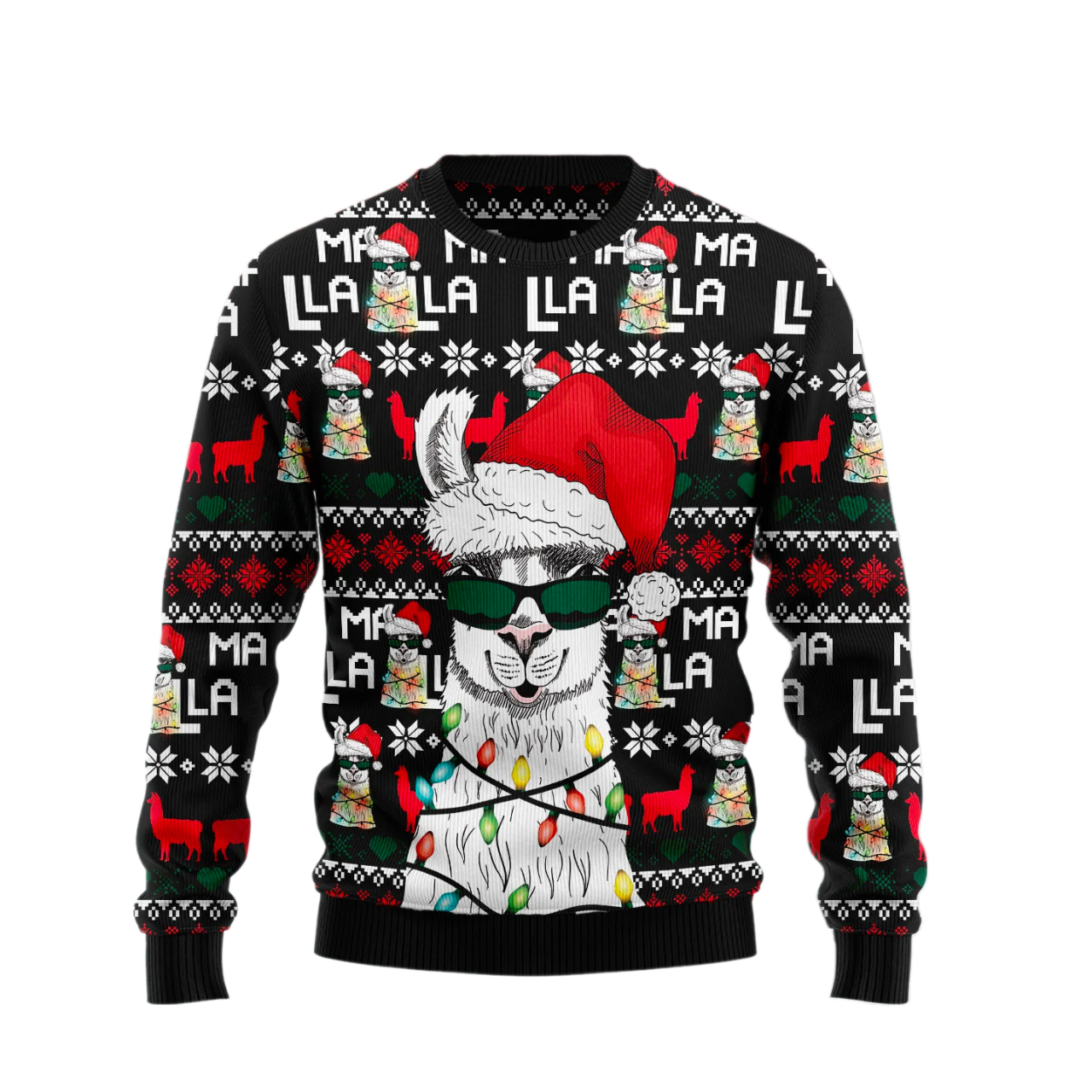 Funny Llama Christmas Light Ugly Christmas Sweater For Men & Women Christmas Gift Sweater US2512 - WeCustomit