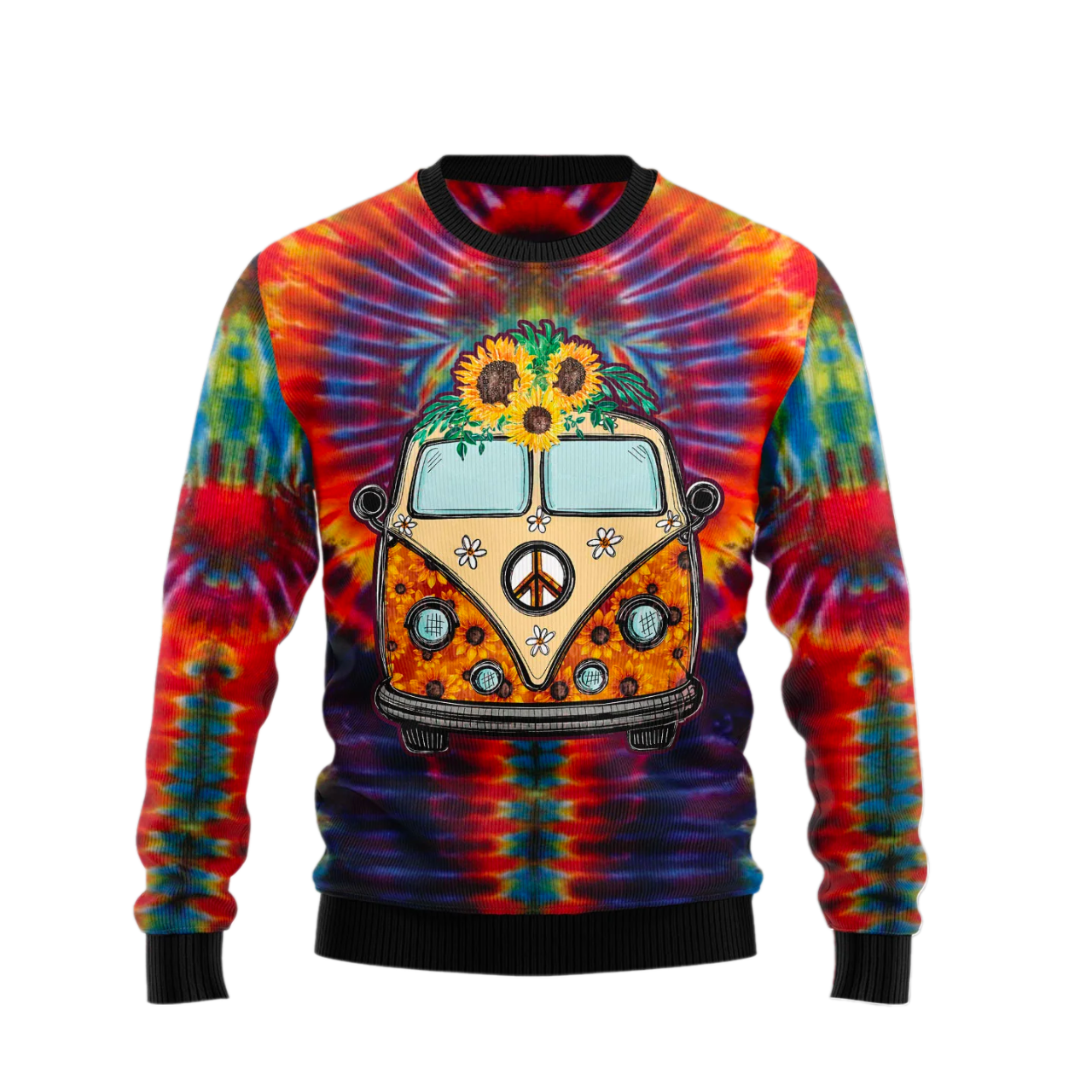 Sunflower Hippie Car Ugly Christmas Sweater For Men & Women Christmas Gift Sweater US2535 - WeCustomit