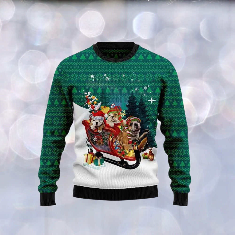 Bulldog Sleigh Ugly Christmas Sweater For Men & Women Christmas Gift Sweater US2718 - WeCustomit
