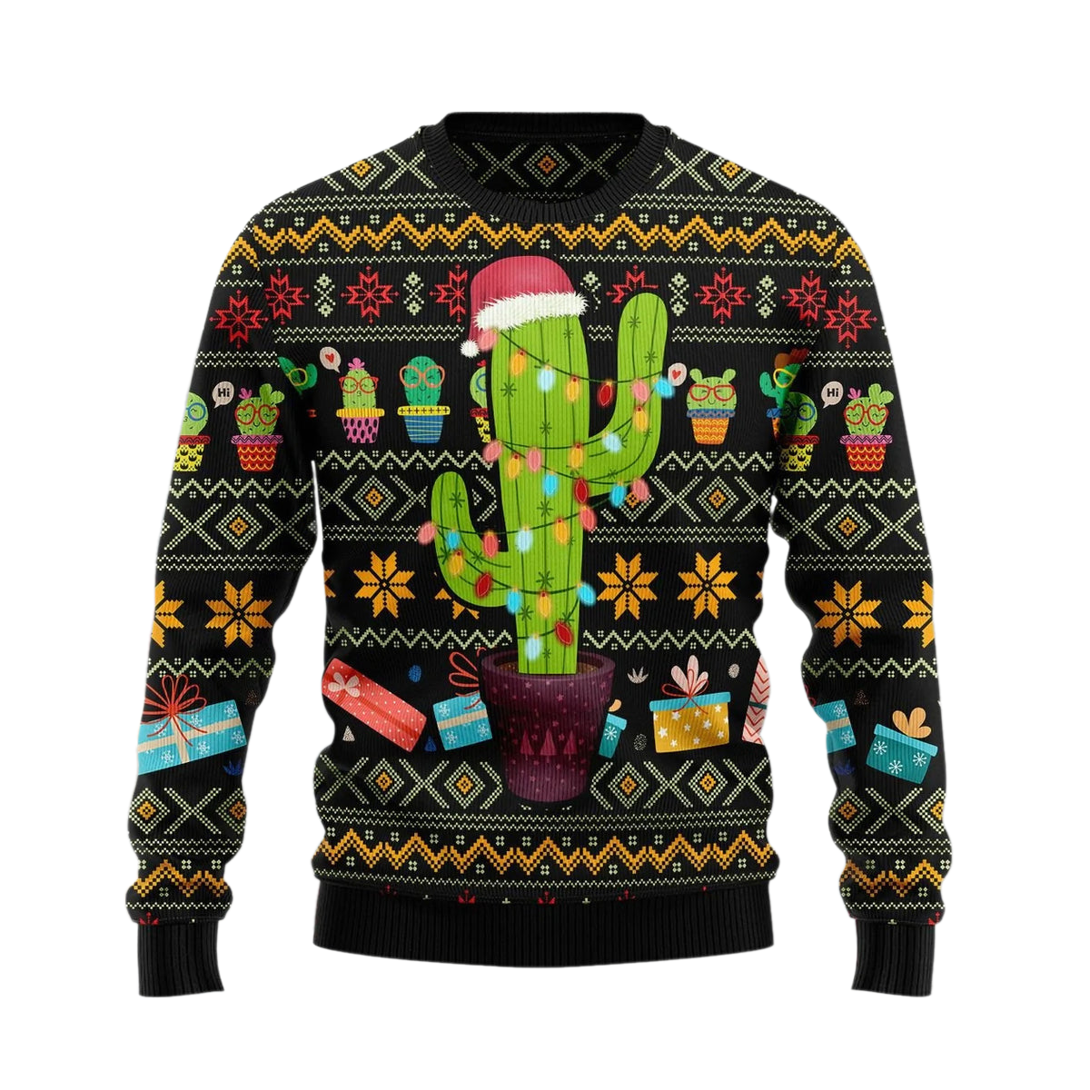 Cactus And Colors Light And Santa Hat Ugly Christmas Sweater For Men & Women Christmas Gift Sweater US2719 - WeCustomit