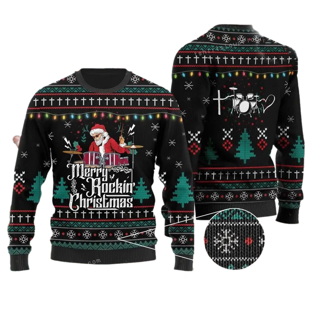 Drummer Santa Claus Ugly Christmas Sweater For Men & Women Christmas Gift Sweater US2726 - WeCustomit
