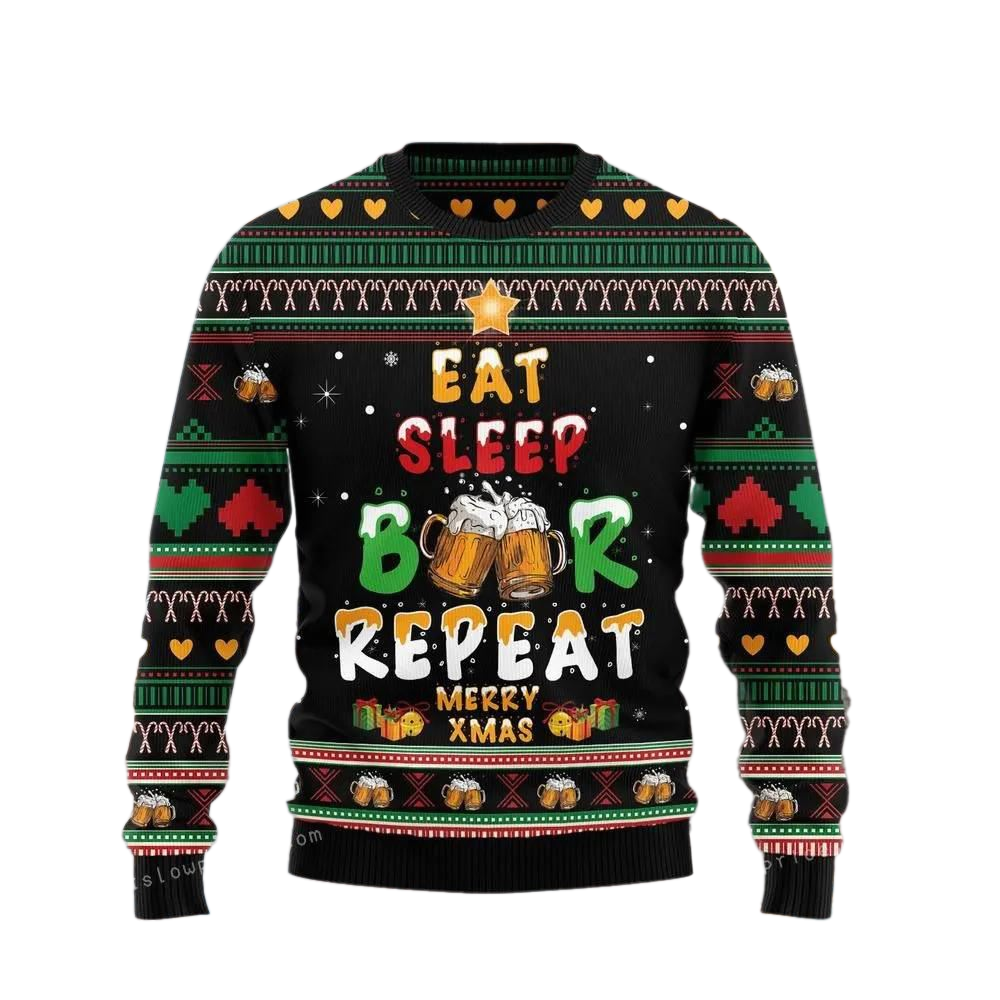 Eat Sleep Beer Ugly Christmas Sweater For Men & Women Christmas Gift Sweater US2727 - WeCustomit