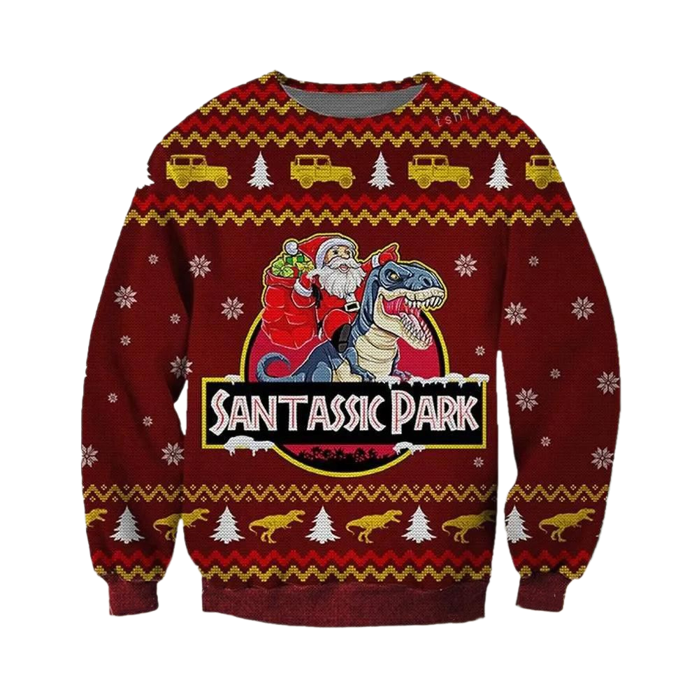 Santa Claus Riding A Dinosaur Ugly Christmas Sweater For Men & Women Christmas Gift Sweater US2760 - WeCustomit