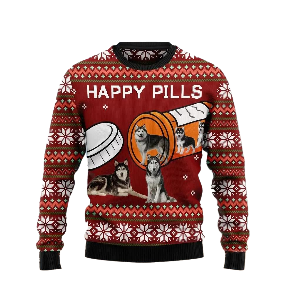 Merry Christmas Dog Happy Pills Ugly Christmas Sweater For Men & Women Christmas Gift Sweater US2868 - WeCustomit
