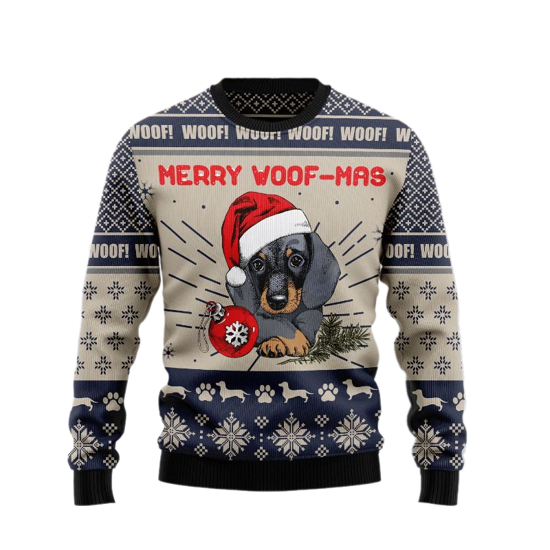 Merry Christmas Dachshund Ugly Christmas Sweater For Men & Women Christmas Gift Sweater US2872 - WeCustomit