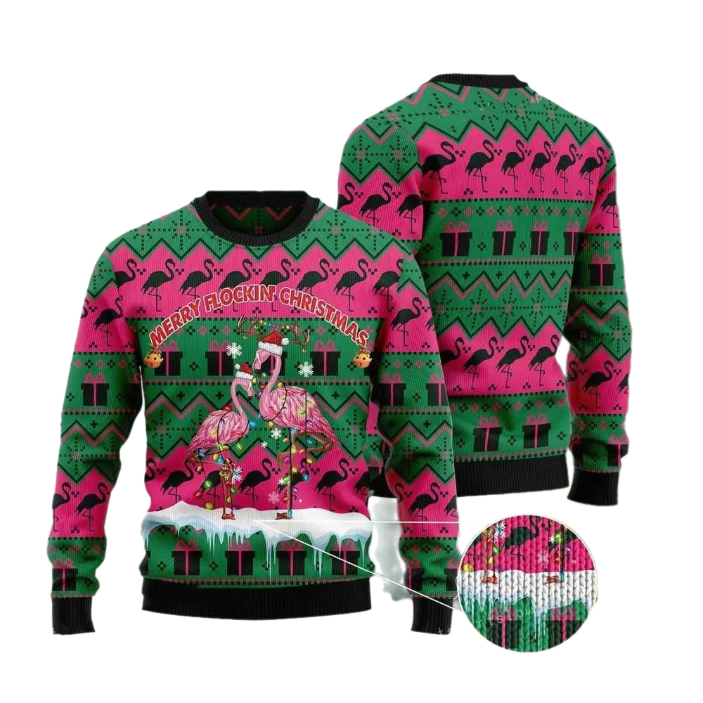 Merry Flocking Christmas Flamingo Ugly Christmas Sweater For Men & Women Christmas Gift Sweater US2874 - WeCustomit