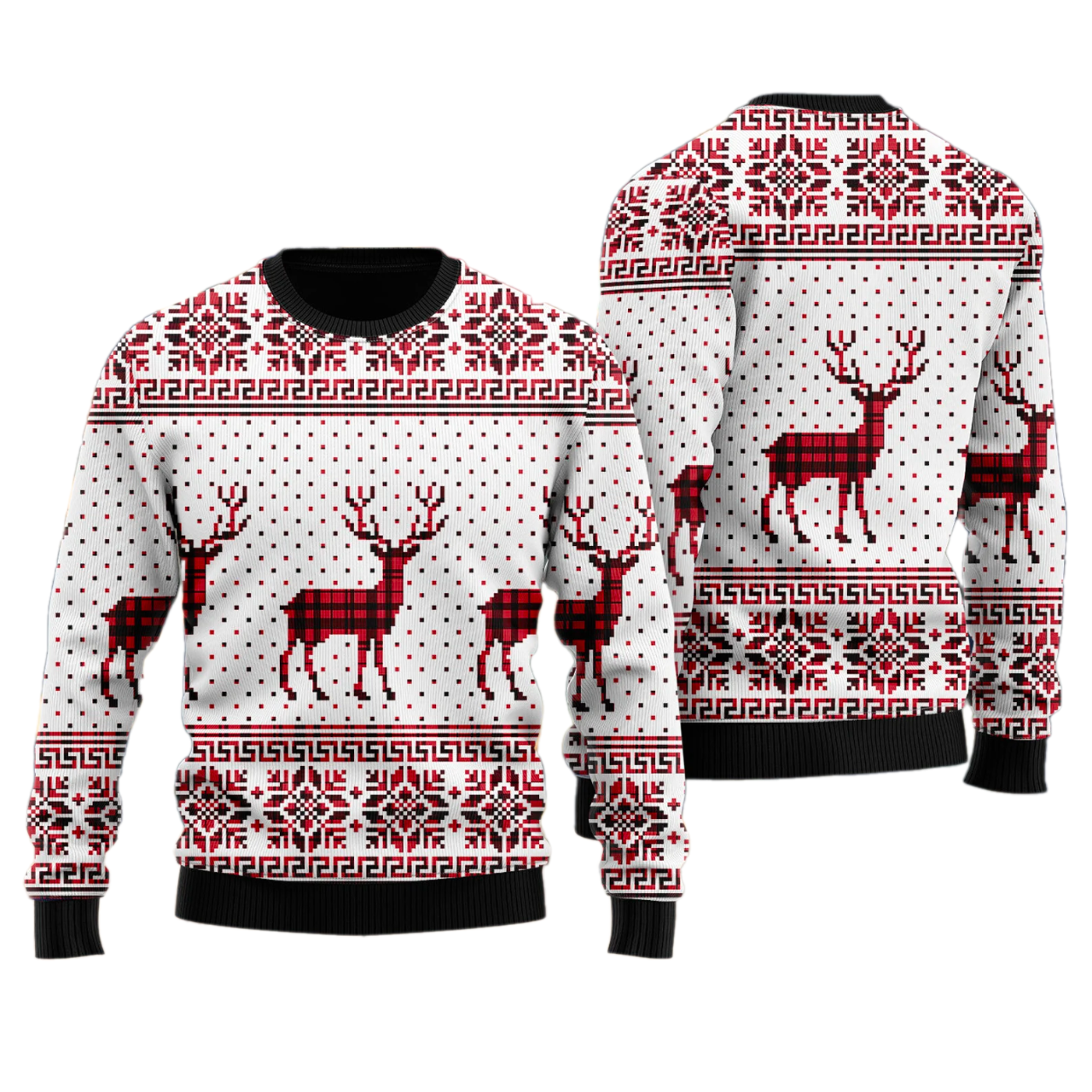Reindeer Buffalo Plaid Ugly Christmas Sweater For Men & Women Christmas Gift Sweater US2811 - WeCustomit