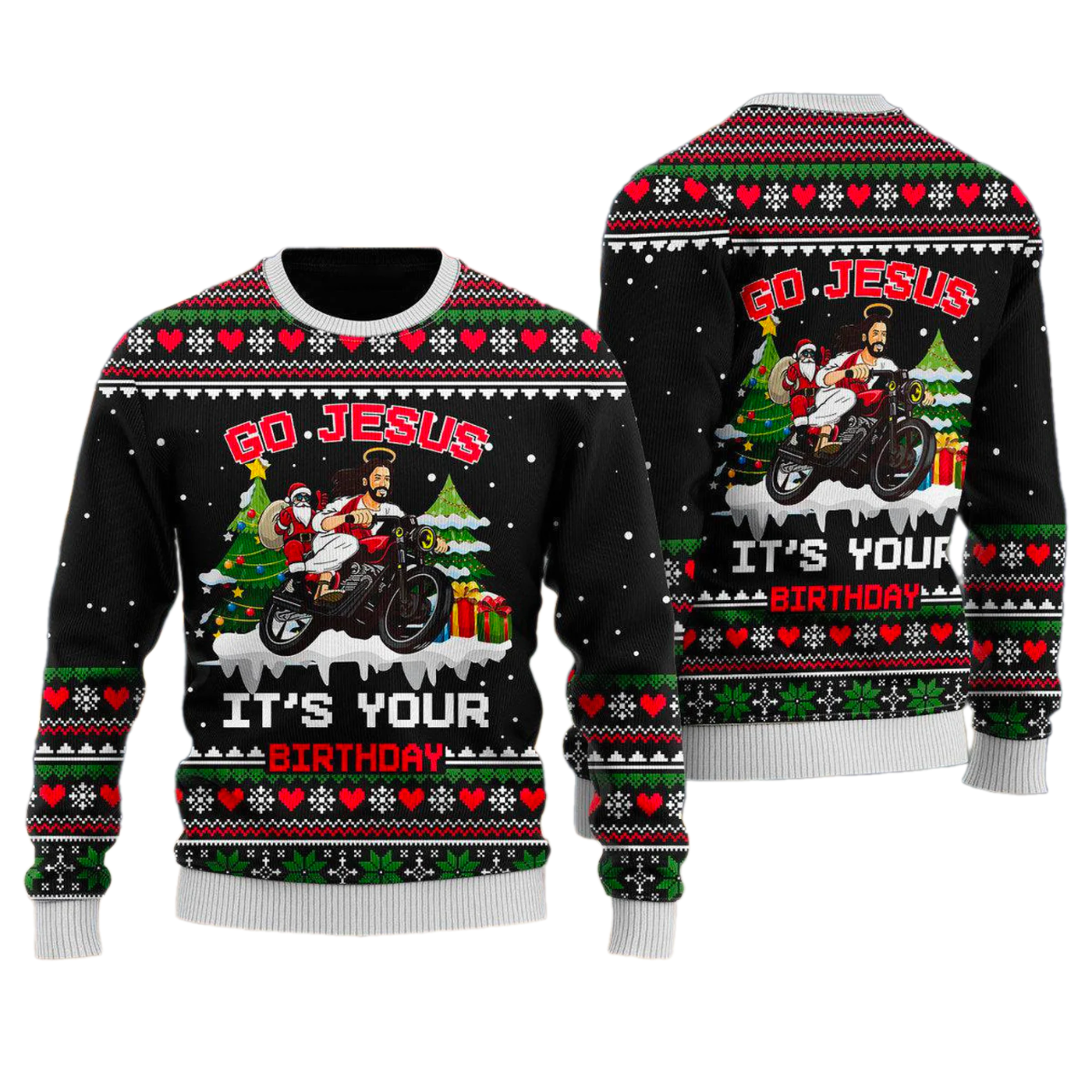 Santa Jesus Ride Motobike Ugly Christmas Sweater For Men & Women Christmas Gift Sweater US2820 - WeCustomit