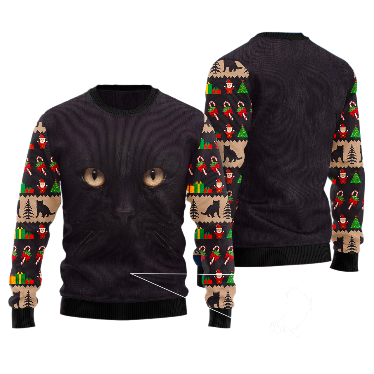 Black Cat Cute Face Ugly Christmas Sweater For Men & Women Christmas Gift Sweater US2832 - WeCustomit