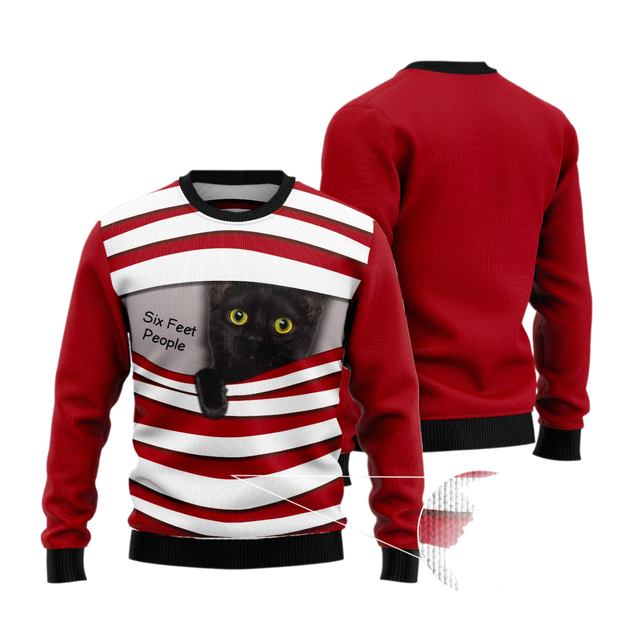 Black Cat Six Feet Ugly Christmas Sweater For Men & Women Christmas Gift Sweater US2836 - WeCustomit