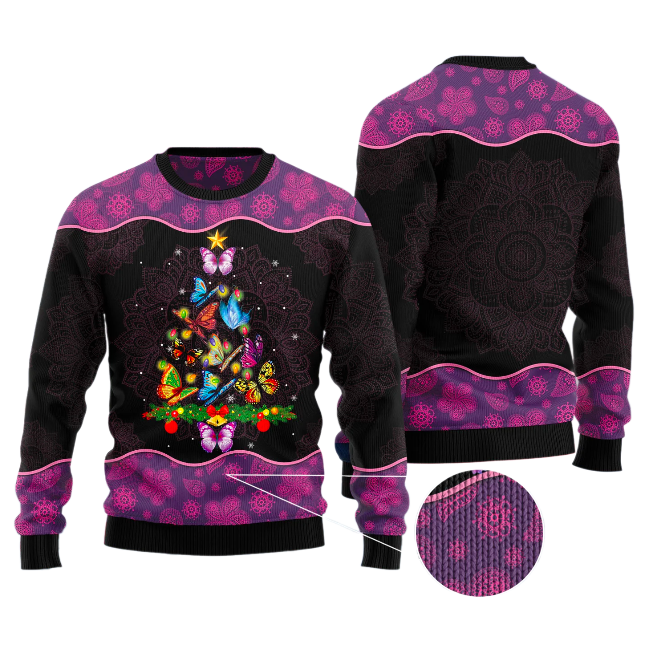 Butterfly Christmas Tree Ugly Sweater For Men & Women Christmas Gift Sweater US2879 - WeCustomit