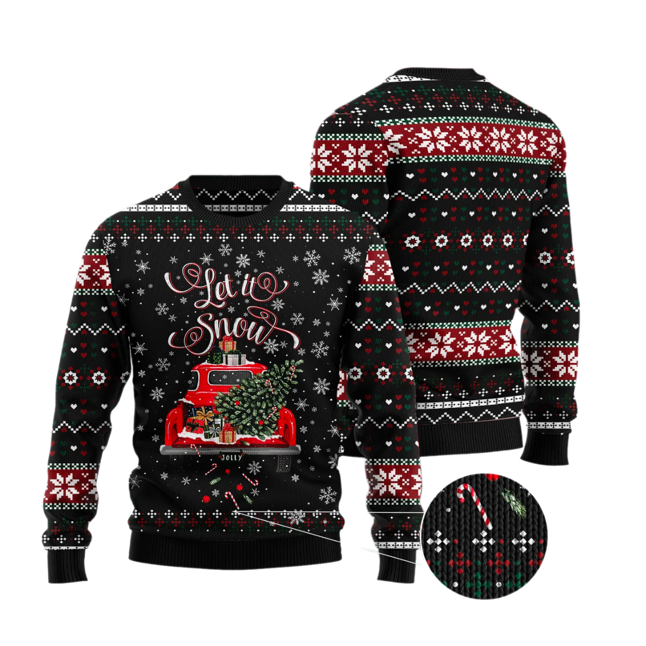 Let It Snow Red Truck Christmas Ugly Sweater For Men & Women Christmas Gift Sweater US2904 - WeCustomit