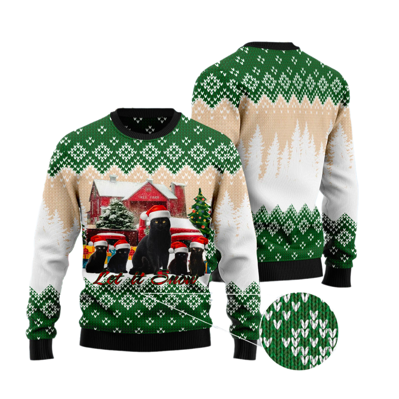 Black Cat Let It Snow Ugly Christmas Sweater For Men & Women Christmas Gift Sweater US2905 - WeCustomit
