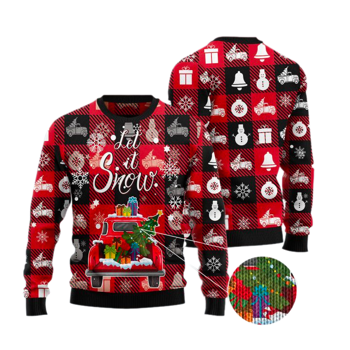 Red Truck Let It Snow Ugly Christmas Sweater For Men & Women Christmas Gift Sweater US2907 - WeCustomit