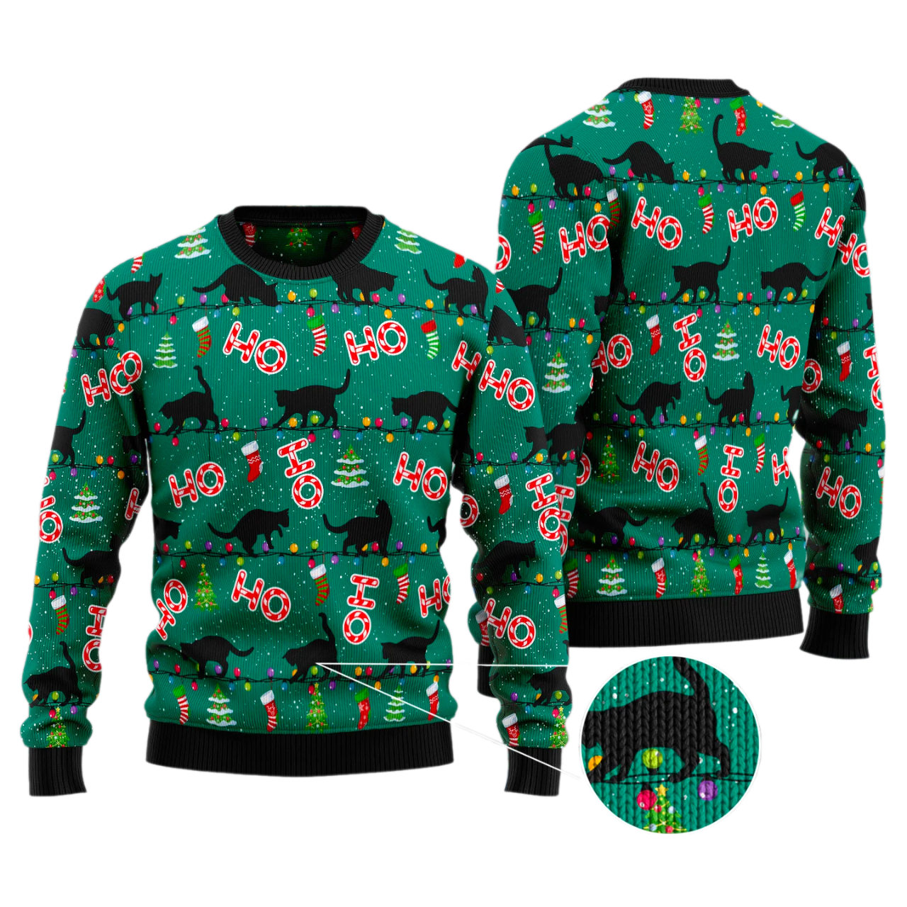 Black Cat Ho Ho Ho Ugly Christmas Sweater For Men & Women Christmas Gift Sweater US2911 - WeCustomit