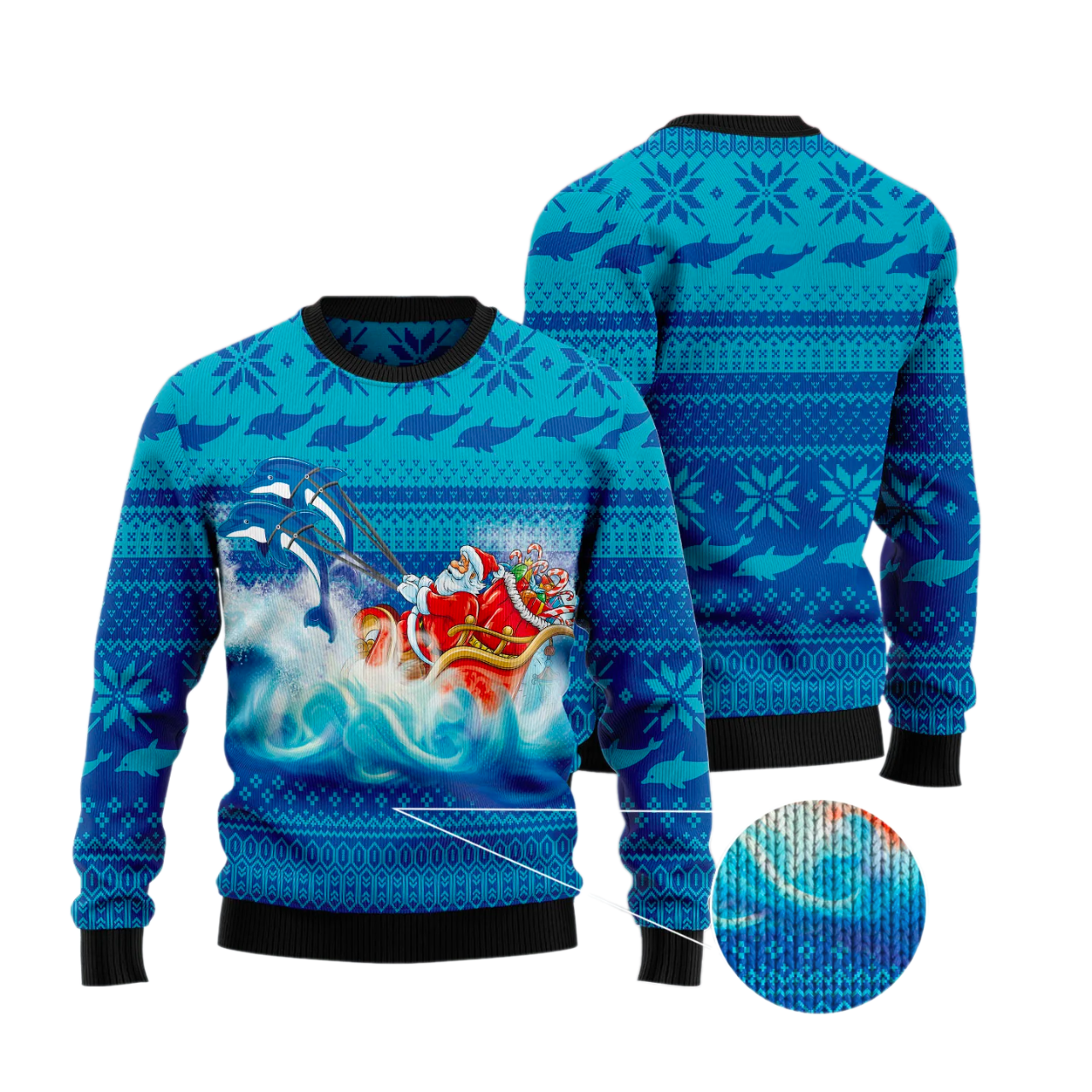 Dolphin Riding The Waves With Santa Ugly Christmas Sweater For Men & Women Christmas Gift Sweater US2912 - WeCustomit