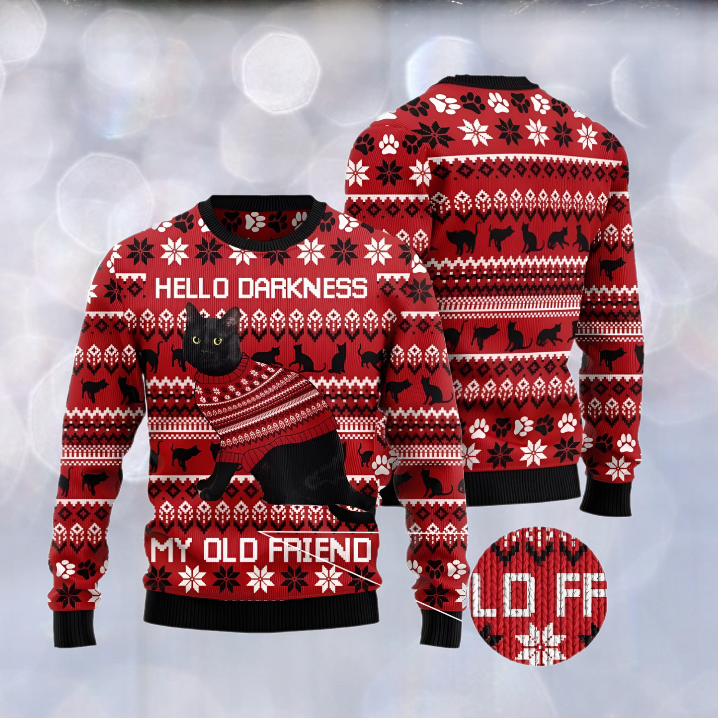 Black Cat Hello Darkness My Old Friend Ugly Christmas Sweater For Men & Women Christmas Gift Sweater US3003 - WeCustomit
