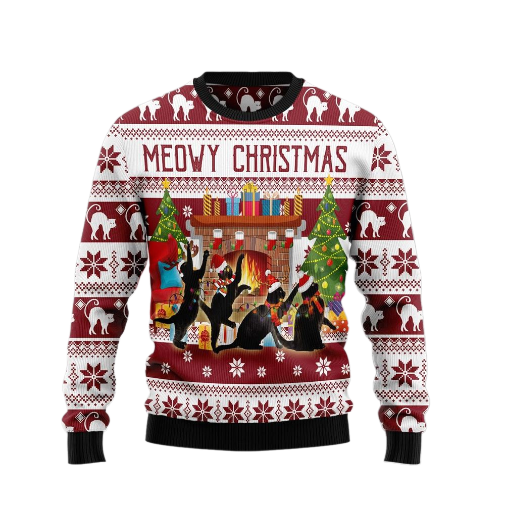 Black Cat Dancing Ugly Christmas Sweater For Men & Women Christmas Gift Sweater US3004 - WeCustomit