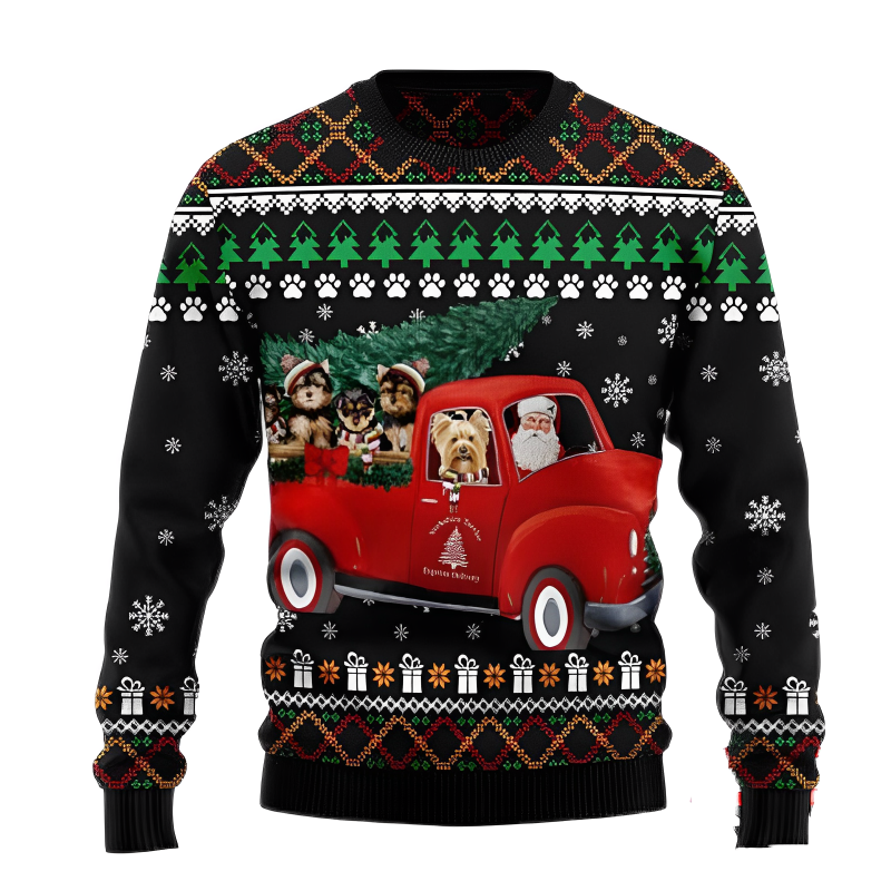 Dog And Red Truck Ugly Christmas Sweater For Men & Women Christmas Gift Sweater US3010 - WeCustomit