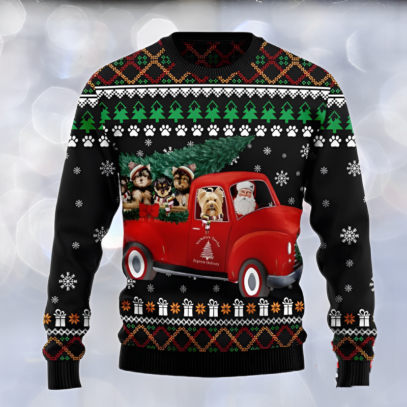 Dog And Red Truck Ugly Christmas Sweater For Men & Women Christmas Gift Sweater US3010 - WeCustomit