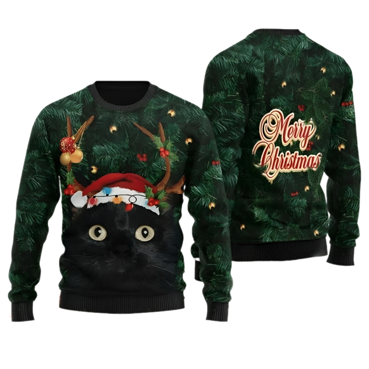 Black Cat Merry Christmas Ugly Christmas Sweater For Men & Women Christmas Gift Sweater US3226 - WeCustomit