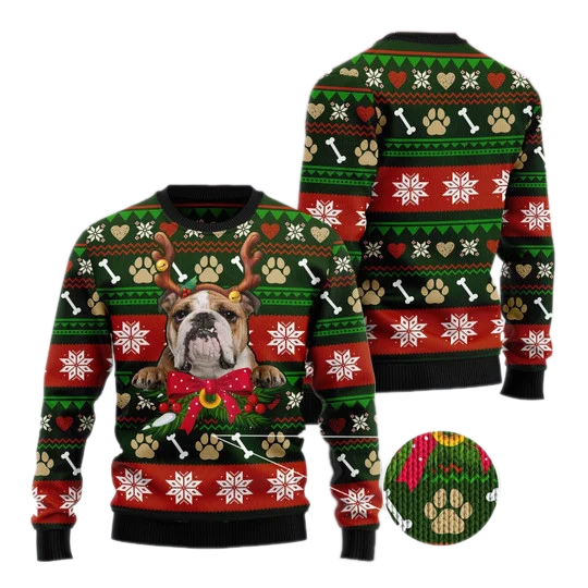 Cute Bulldog Funny Ugly Christmas Sweater For Men & Women Christmas Gift Sweater US3257 - WeCustomit