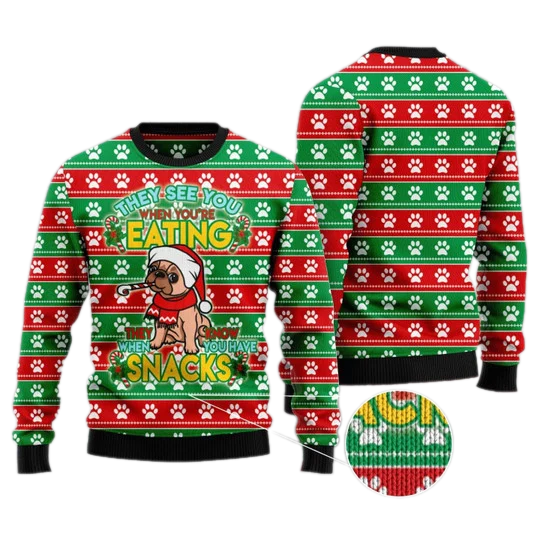 Dog See You Eating Snacks Ugly Christmas Sweater For Men & Women Christmas Gift Sweater US3259 - WeCustomit