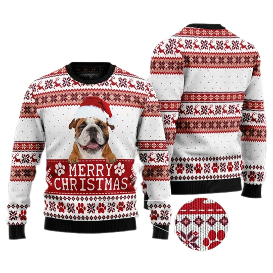 Merry Christmas Bulldog Red Ugly Christmas Sweater For Men & Women Christmas Gift Sweater US3263 - WeCustomit