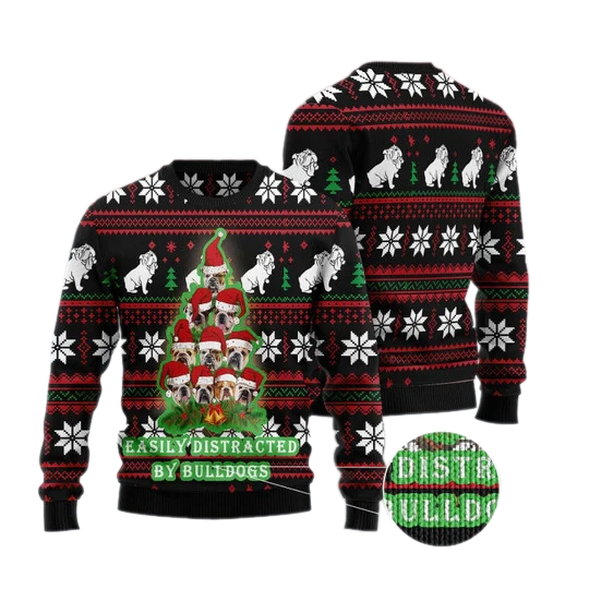 Bulldog Pine Tree Ugly Christmas Sweater For Men & Women Christmas Gift Sweater US3268 - WeCustomit