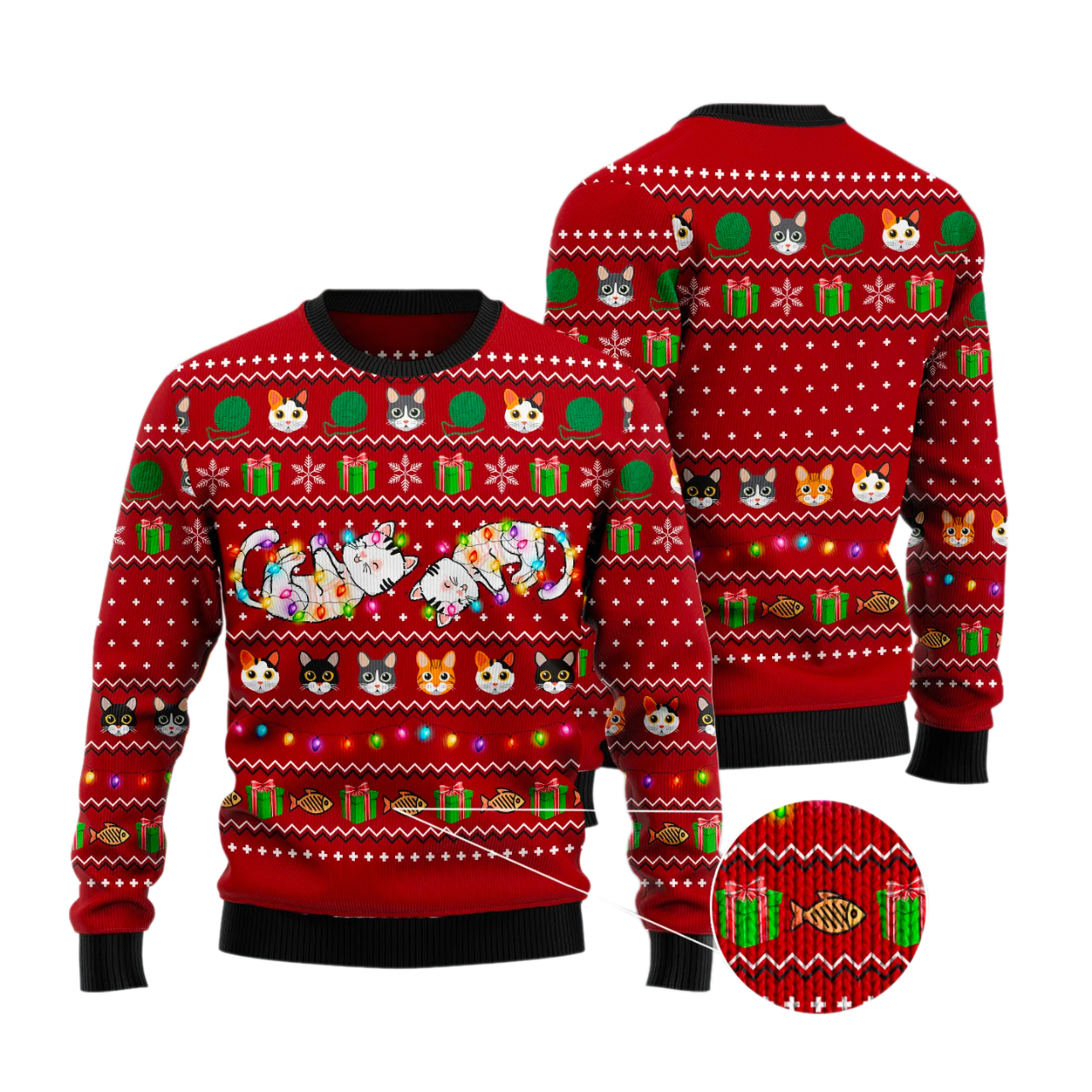 Cat Light Ugly Christmas Sweater For Men & Women Christmas Gift Sweater US3057 - WeCustomit