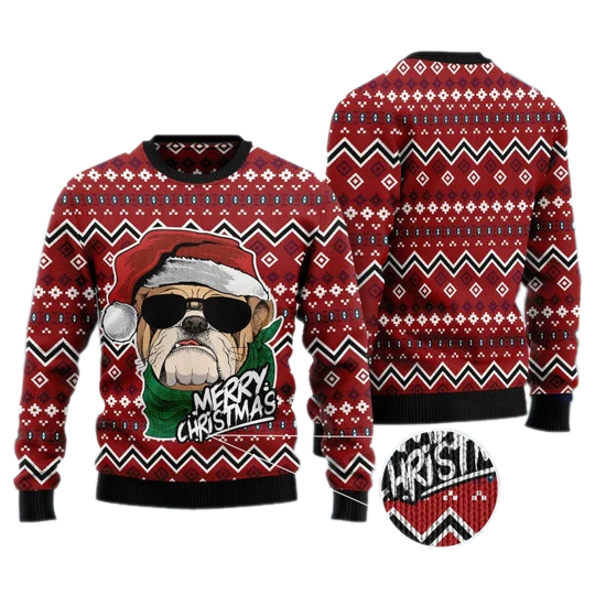 Bulldog Merry Christmas Ugly Christmas Sweater For Men & Women Christmas Gift Sweater US3274 - WeCustomit