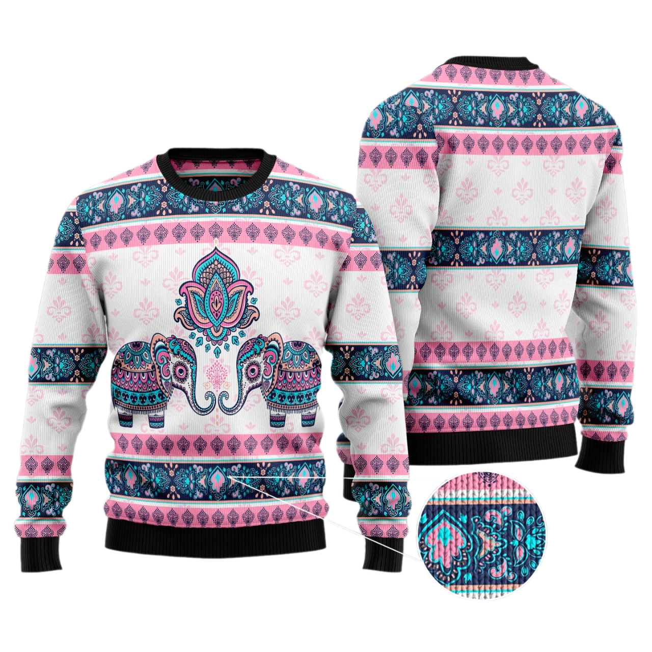 Elephant Mandala Ugly Christmas Sweater For Men & Women Christmas Gift Sweater US3125 - WeCustomit
