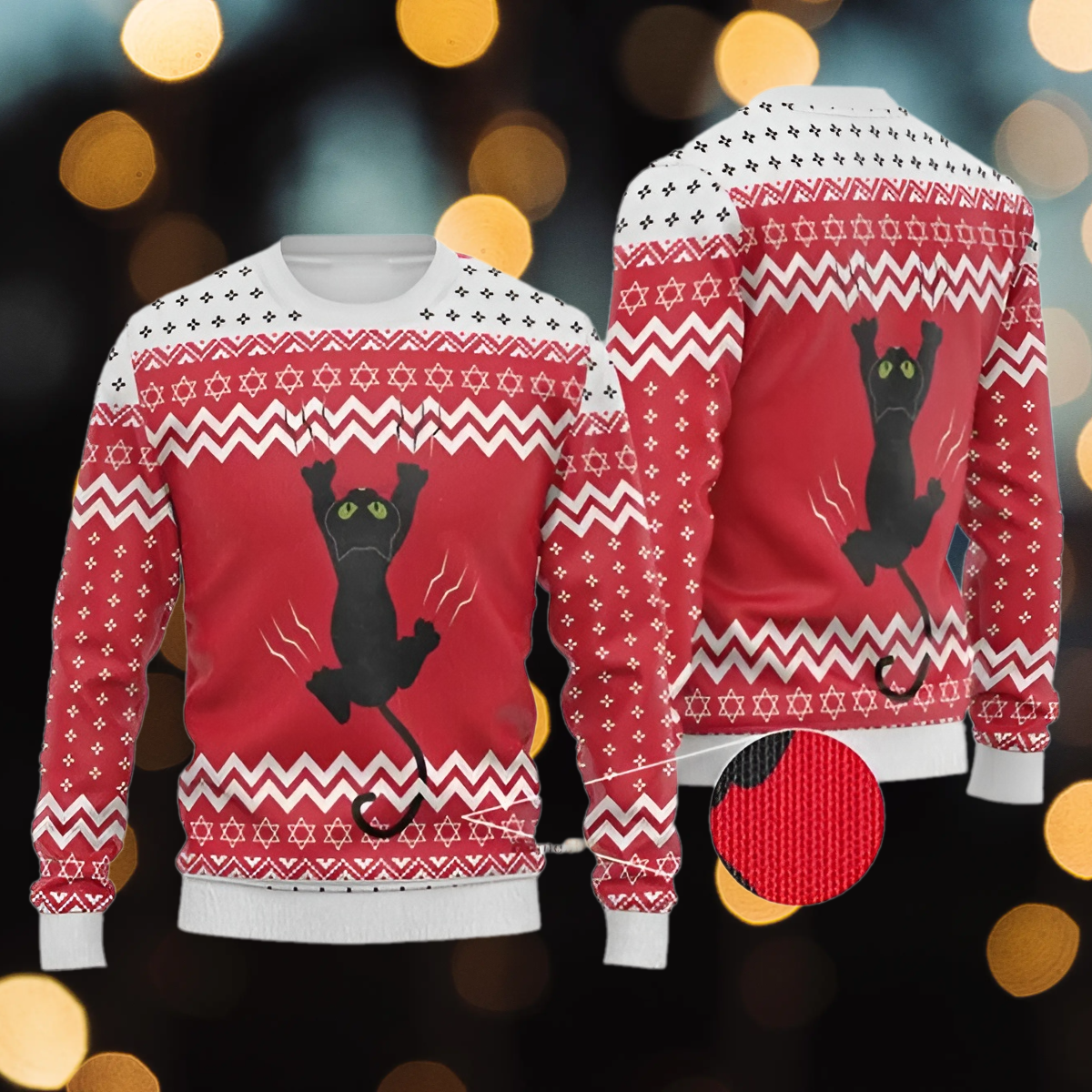 Funny Black Cat Ugly Christmas Sweater For Men & Women Christmas Gift Sweater US3291 - WeCustomit