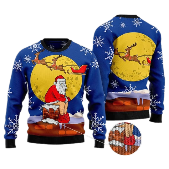 Funny Santa Xmas Reindeer Blue Ugly Christmas Sweater For Men & Women Christmas Gift Sweater US3277 - WeCustomit