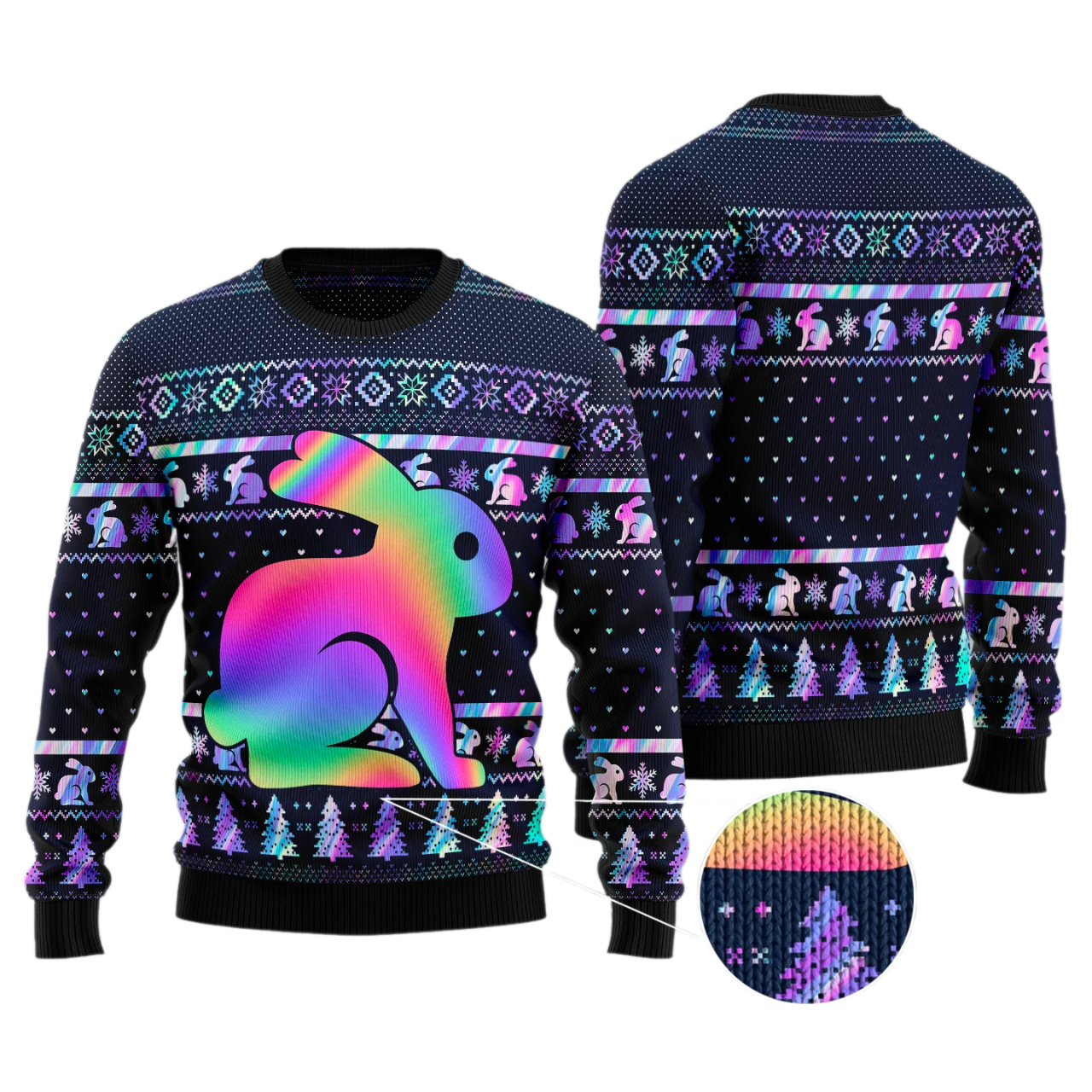 Rabbit Hologram Ugly Christmas Sweater For Men & Women Christmas Gift Sweater US3138 - WeCustomit