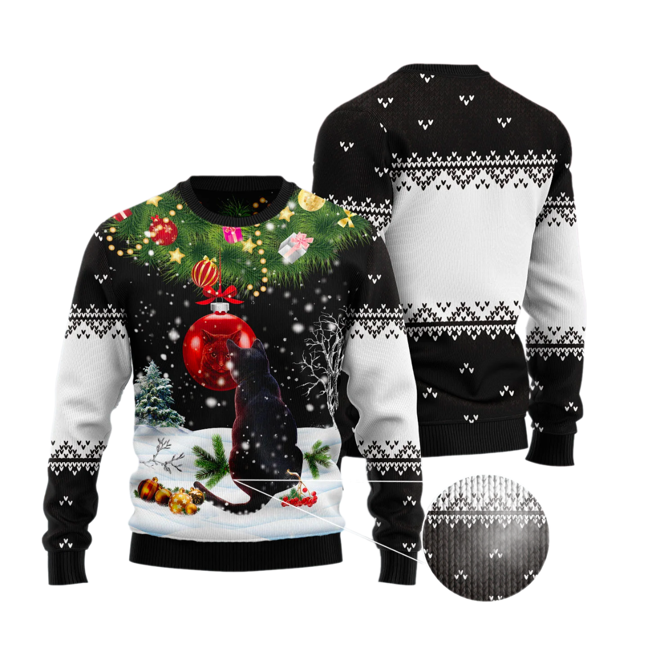 Black Cat Mirror Ugly Christmas Sweater For Men & Women Christmas Gift Sweater US3338 - WeCustomit